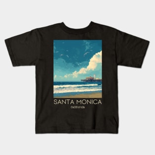 A Vintage Travel Illustration of Santa Monica - California - US Kids T-Shirt